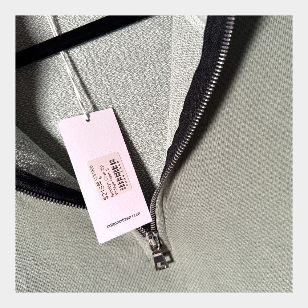 COTTON CITIZEN Cropped Quarter Zip‎ Sweatshirt Light Sage Green Raw Hem Size S - Picture 7 of 8
